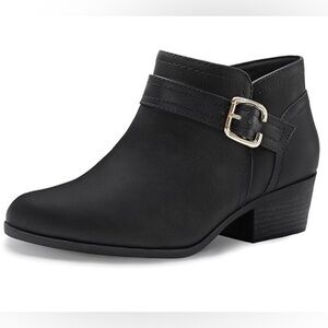 Athlefit Ankle Boots Chunky Low Heel Pointed Toe Black Booties Women's Size 6.5